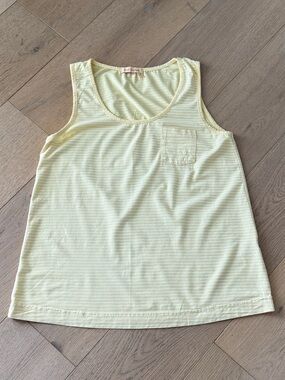 Fresh Produce Sleeveless Shirt Yellow White Striped Tank S/M